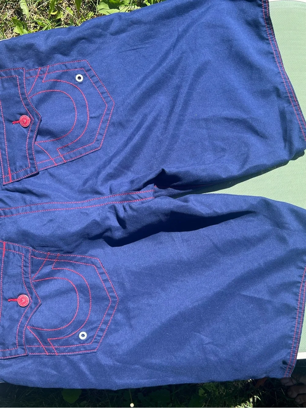 True Religion blue Swim Board Shorts with red Stitching